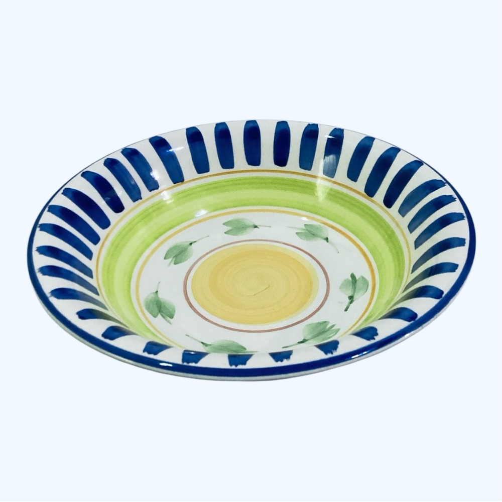 Gibson Housewares Blue Stripe Green Rim Soup Pasta Bowl 8” Serving